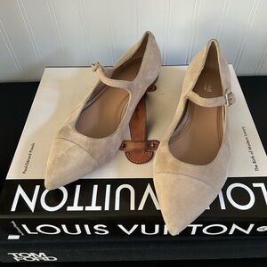 Lewit Beige Suede Mary Jane Pointed Flats